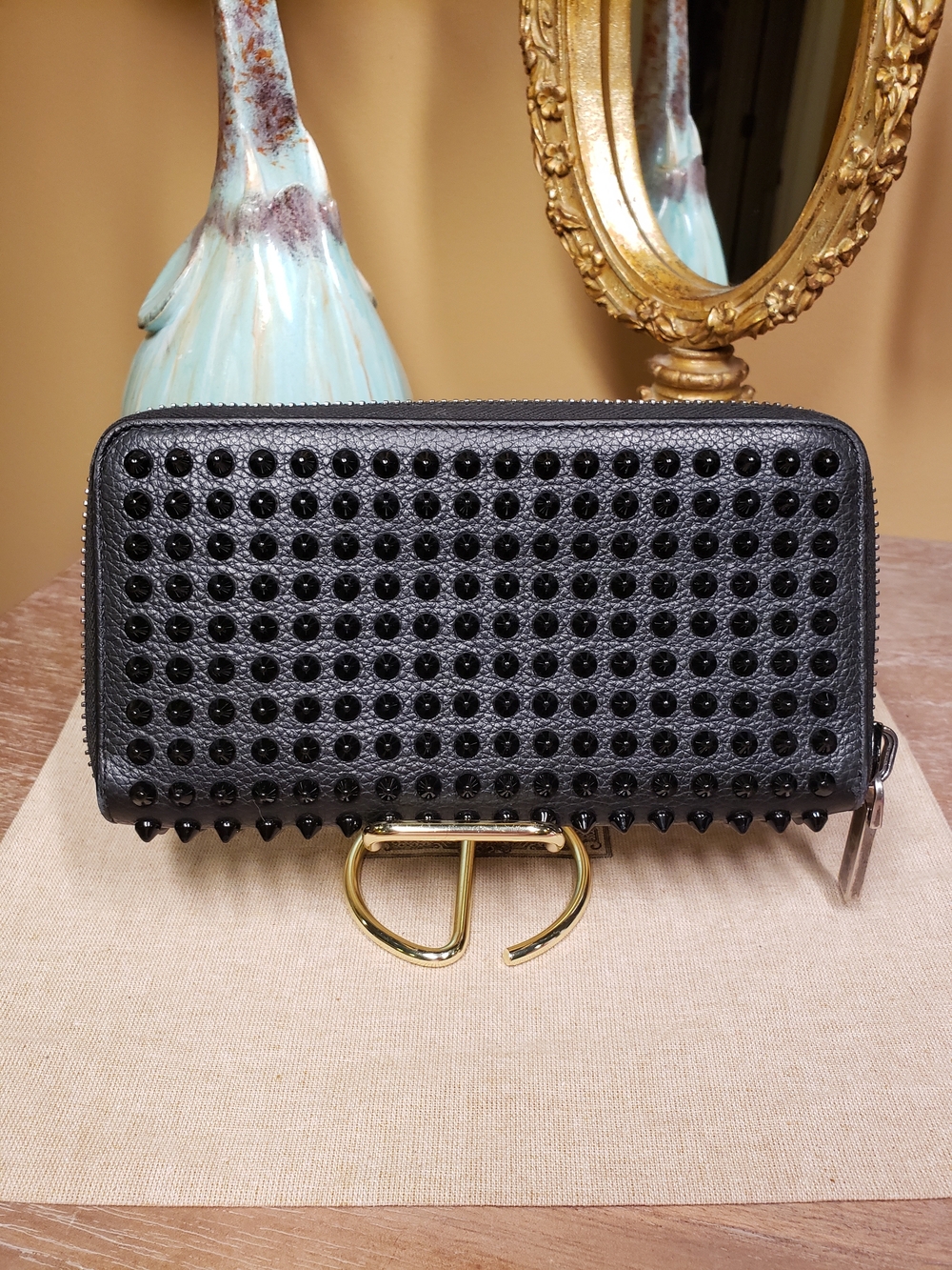 Christian Louboutin Black Studded Zip Wallet with Black Spikes EUC - Picture 6 of 16
